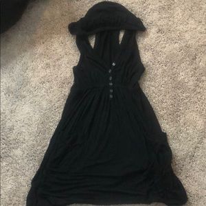 Black hooded racerback hemp  tunic